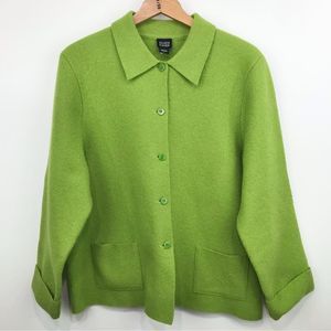 Eileen Fisher 100% Wool Lime Green Blazer Jacket